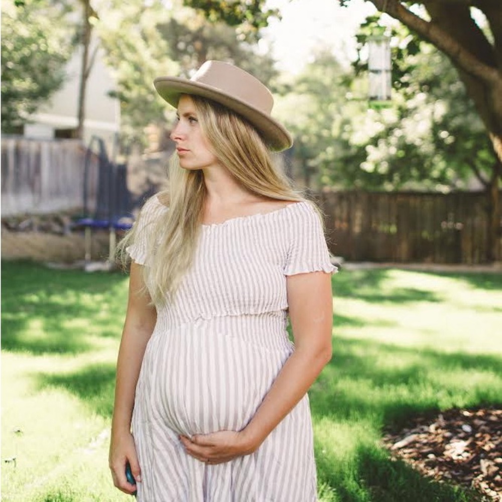 Striped Beige and White Women's Dress
